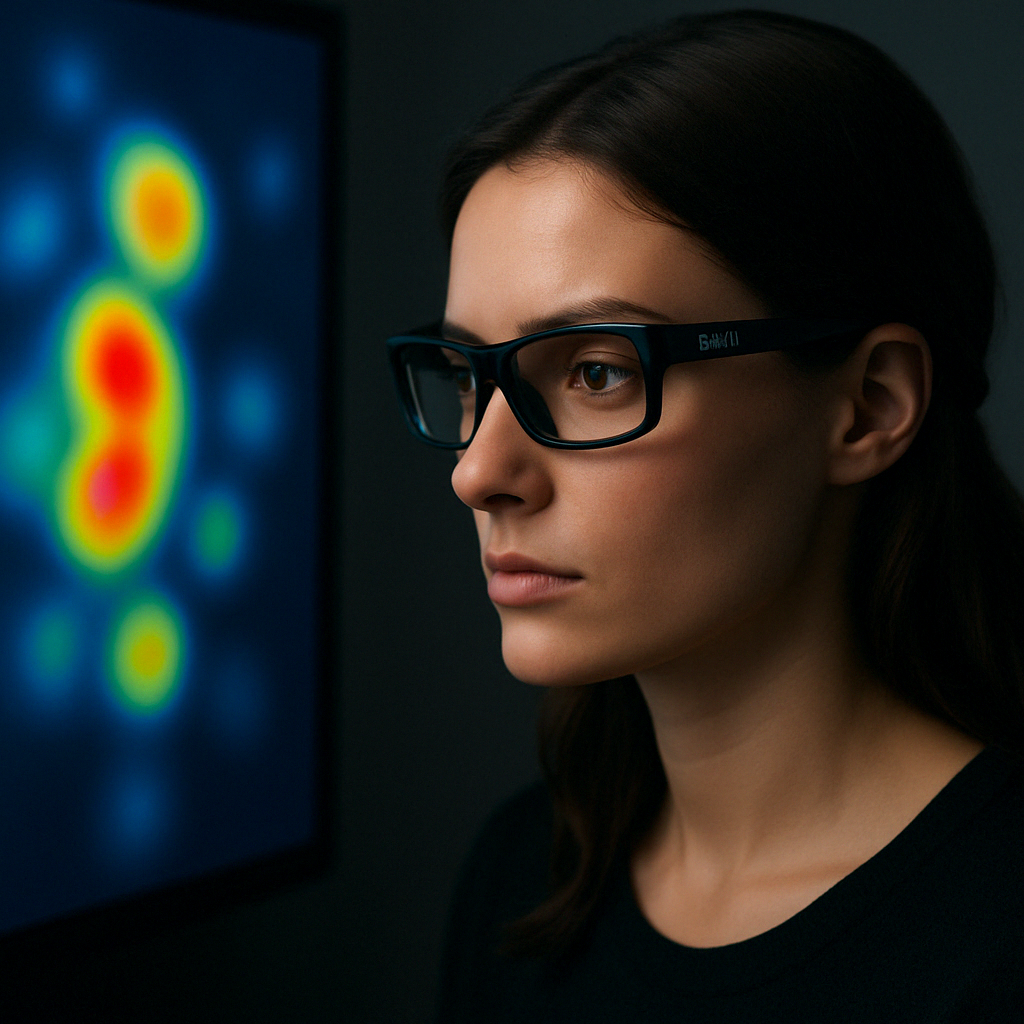 Frau sieht auf Heatmap Frau sieht auf Heatmap